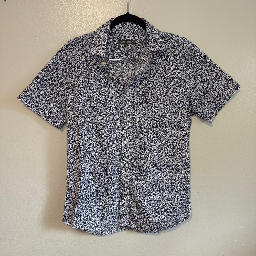 Slate & Stone Shirt Mens Blue Marbled Print Cotton Button Up Medium
